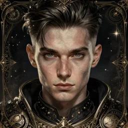 Paladin face close-up macro in center, fantasy magic, undercut hairstyle, dark light night, intricate, elegant, sharp focus, illustration, highly detailed, digital painting, concept art, matte, art by WLOP and Artgerm and Greg Rutkowski and Alphonse Mucha, masterpiece