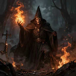 a gloomy artwork of a warlock performing a dark ritual with fire, by anja millen, featured on artstation