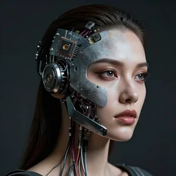 sexy beautiful woman head made of mech mask rendered in unreal engine, cinematic, cyberpunk, microchips, wires out of core processor, dark scifi, painted by david burliuk | bernard buffet | carne griffiths | wlop
