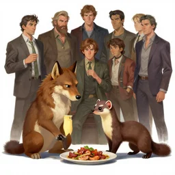 A digital painting of a Foc and a Marten arguing over food , by Stanley Artgerm Lau, frank frazetta, Rossdraws, James Jean, gerald brom, Andrei Riabovitchev, Marc Simonetti, and Sakimichan, trending on artstation, SFW version