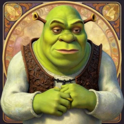 a portrait of shrek, highly detailed, emotional, alphonse mucha