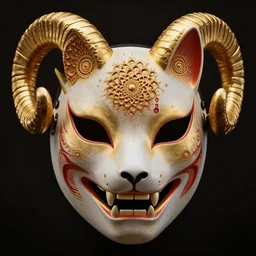 3 d god fractal close - up frontal portrait with ram golden mandelbulb skull. beautiful mandelbrot intricately detailed japanese fractal kitsune mask n - 9