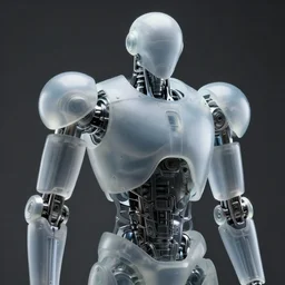 complex chromium cybernetic endoskeleton built of spheres : : in a dark gray room wearing frosted glass like translucent armor plates : : highly detailed