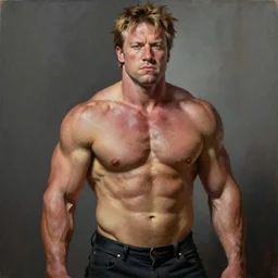 “the ultimate gigachad, incredibly muscular Joe Rogan, Joe Rogan with chiseled jawline, trending on /r/moreplatesmoredates, oil on canvas artstation by J. C. Leyendecker and Edmund Blair Leighton and Charlie Bowater octane render”