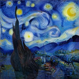 cyberpunk megacity starry night painted by monet