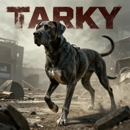 Merle Great Dane, tactical, escape from tarkov style, grunge, hyper realistic, artstation