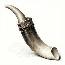 tribal mead horn in the style of michael whelan and gustave dore