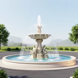 a beautiful render of a roundabout with an italian sculptural fountain shooting fire instead of water, sunset lighting, intricate detail, god rays, 8 k, photorealistic, raytracing effects, unreal engine 5