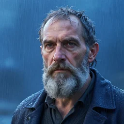 hyperrealist distant portrait of a wise man in a blue rains by jeremy mann and alphonse mucha, fantasy, photorealistic, octane render, unreal engine, dynamic lighting, bet face, handsome man, beautiful, wlop, cute, perfect factions, perfect man, trending on artstation, poster, volumetric lighting, very detailed faces, 4 k, award winning