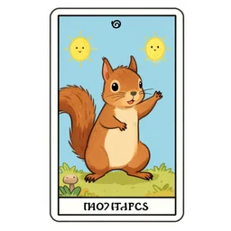 happy squirrel tarot card style