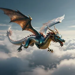 Dragon flying above the clouds, digital art, 4K, dramatic lighting