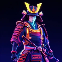 neon japanese samurai, highly saturated colors