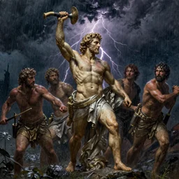detailed background, night, a dark thunderstorm, lightning, leonidas, rain, highly detailed, high quality, digital painting, by gaston bussiere, craig mullins, alphonse mucha j. c. leyendecker