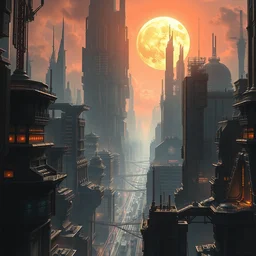 a complex futuristic city under a dying sun, glass and metal, highly detailed, digital painting, trending on artstation, dramatic lighting, cinematic, stunning concept art by ruan jia and jakub rebelka