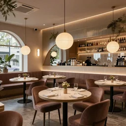 a very fashionable restaurant, hyper realistic, octane 8 k