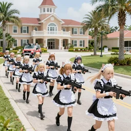 an army of nekopara catgirl maids invading The Villages in Florida with assault class weaponry and vehicles, high quality news footage