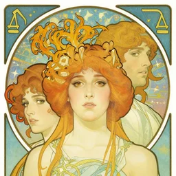 close up portrait of libra astrology celestial symbolism, by artgerm, cushart krenz, greg rutkowski, mucha. art nouveau. gloomhaven, swirly vibrant ripples, gaudy colors, sharp edges. ultra clear detailed. 8 k. elegant, intricate, octane render