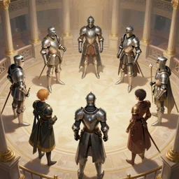 training knights in a polygonal colloseum, light dust, magnificent, close up, details, sharp focus, elegant, highly detailed, illustration, by Jordan Grimmer and greg rutkowski and PiNe(パイネ) and 薯子Imoko and 香川悠作 and wlop and maya takamura, intricate, beautiful, Trending artstation, pixiv, digital Art
