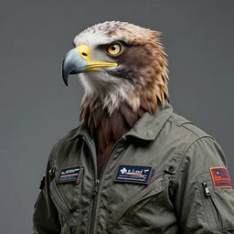 epic professional digital portrait art of a human - eagle hybrid animal, eagle head, eagle beak, wearing human flight jumpsuit, by bill hillier
