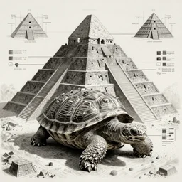 pyramid ziggurat built around a gigantic tortoise highly detailed concept art schematic, Laurie Greasley