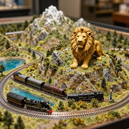 extremely elaborate lionel train set, elaborate miniature mountain terrain, miniature lakes, trees, flickr