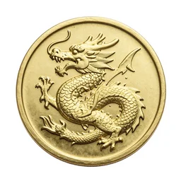 pirate coin made of gold portraying of a dragon, high detail