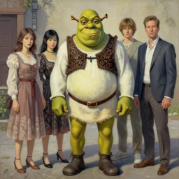 pop surrealism, lowbrow art, realistic shrek painting, japanese street fashion, hyper realism, muted colours, rococo, natalie shau, loreta lux, tom bagshaw, mark ryden, trevor brown style,