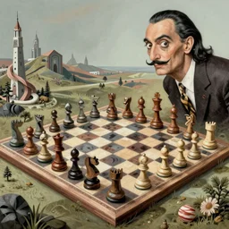 an infinite chessboard covered with abstract chess pieces in a surreal landscape, surrealism, by Salvador Dali, intricate, complex, highly detailed, masterpiece