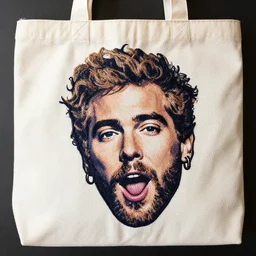 post malone's face embroidered on a bag