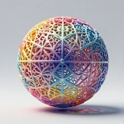 “Sphere eversion (technicolour, photorealistic). A filigree sphere is wandering into itself (turning itself inside out in 3D space). Cutting edge, high-resolution, clean and enhanced.”