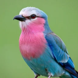 highly detailed realistic photo of pink and blue colored bird, green smooth background, vibrant colors, award winning masterpiece photography, hyper realistic, concept art, 8 k detail post - processing