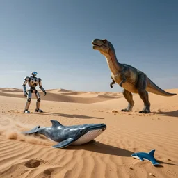 🐋 👽🦖🐉 🤖 🐳 in desert, photography by bussiere rutkowski andreas roch ( by kim jung gi ) ( by george morikawa )