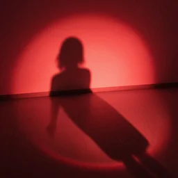 she sees her own shadow cast in red light and outlined on the floor below her, she knows what she sees is good and beautiful