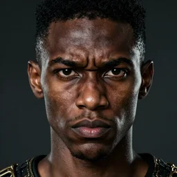 portrait of a slender black man with angry face. 1700. Epic fantasy. beautiful. hyperrealism. symetric face cinematic top lighting, insanely detailed and intricate, face by wlop, Charlie Bowater, golden ratio, symmetric matte painting, cinematic, trending on artstation, deviantart and cgsociety, 8k, high resolution