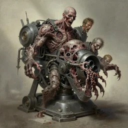 airbrushed awful ischemic horrific yaw machine by jack kirby, wayne d barlowe, francesco blanc, geof darrow, alex ross, basil gogos, philippe druillet, fine art masterpiece baked at 3 0 0 f, matte painting, muted & narrative lighting, aged with sunlight, award winning horror wraparound, photorealistic render, cinematic