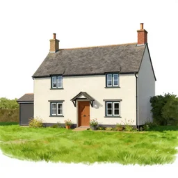 a drawing of a beautiful cottage, with a lush grass lawn, featuring a tree in the style of a garfield comic
