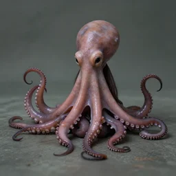 a sad humanoid octopus girl with tentacles instead of arms and alegs sitting on the floor, surreal photography