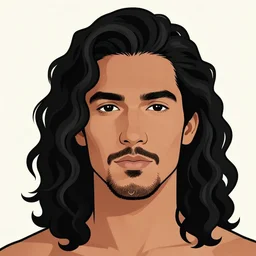 illustration of a handsome!! man with long black curly hair, tan skin, anchor goatee | wearing modern streetwear | art by hirohiko araki & jean giraud & artgerm & jack kirby