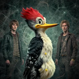 lovecraft biopunk portrait of woody woodpecker, fractal background, by tomasz alen kopera and peter mohrbacher