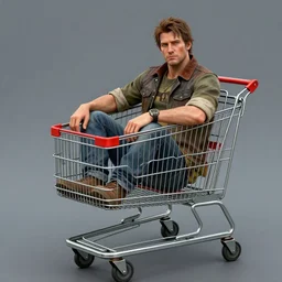 nick valentine is sitting in a shopping cart, realism, proportions, 1 6 f, stylization for fallout 4