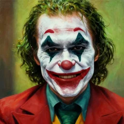 The Joker painting a portrait of himself with a Manic smile, 4k , high detail art,