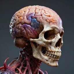 hyper realistic brain skull monster, art by greg rutkowski, intricate, ultra detailed, photorealistic, vibrante colors, trending on artstation, octane render, 4 k, 8 k