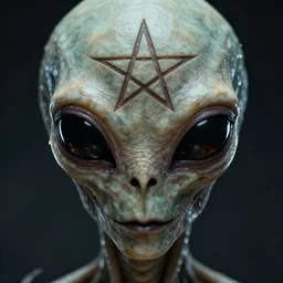 a closeup of an alien with a pentagram etched into it's forehead, beksinski, dariusz zawadzki, symmetrical, very coherent symmetrical artwork, cinematic, hyper realism, high detail, octane render, 8 k