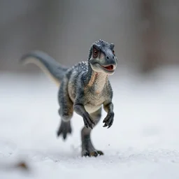 macro photo by national geographic of a tiny gray dinosaur running extremely fast on snow toward the camera, rain droplets, fast shutter speed, motion blur, tiny gaussian blur, insanely detailed, insanely intricate, depth of field, low contrast, wide aperture, action photography