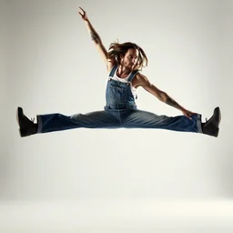 album artwork with a jared leto dressed in overalls jumping doing the splits over a white background. leo sayer