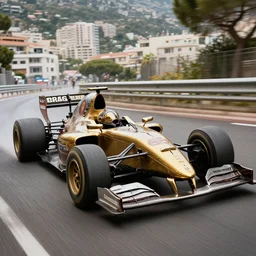 an award - winning dslr action photograph of a steampunk! formula one car racing around monaco