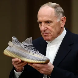 john paul ii admiring a new yeezy sneaker in his hands