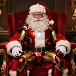 iron man sitting on santa's lap, iron man sitting, santa, sitting on santa, dramatic lighting