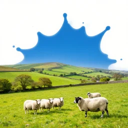 landscape countryside england sheep splash art graphic design color splash high contrasting art, fantasy, highly detailed, art by greg rutkowski