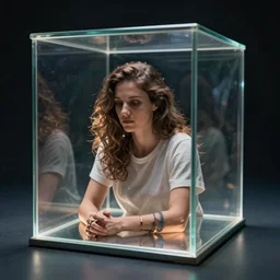 a extremely realistic digital image of a a woman confined in a four dimensional glass box by Andrea Chiampo, artstation and Frederik Heyman, extremely detailed woman, stunning volumetric lighting, hyper realism, fantasy 4k